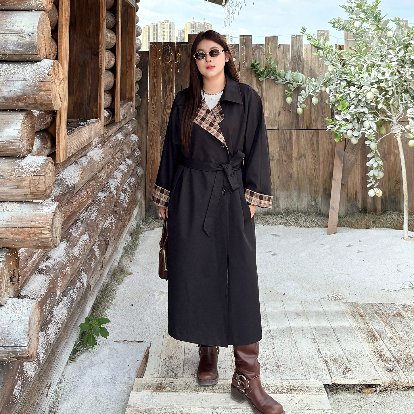 高端大码女装长款风衣宽松外套