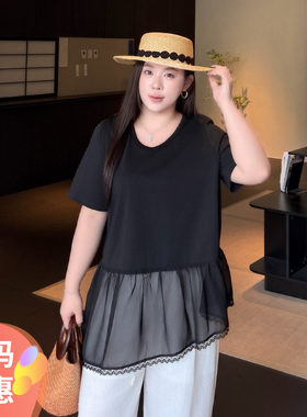 大码女装纱摆不规则T恤宽松百搭