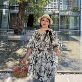 心存真大码 胖mm宽松a字显瘦T恤 新款 女装 定制水墨花上衣2025夏季