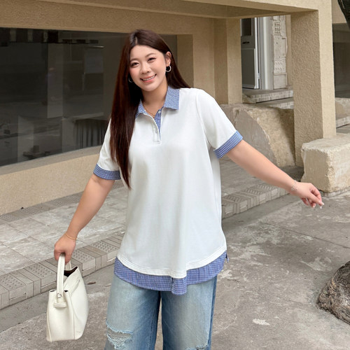 大码女装珠地格POLO衫宽松显瘦