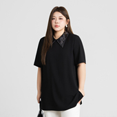 200斤胖mm显瘦气质短袖 POLO烫钻T恤2026夏新款 上衣 女装 心存真大码