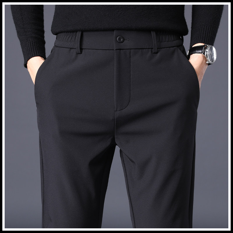 香港2025冬季加绒男士休闲裤黑色直筒简约男裤子修身商务西裤百搭