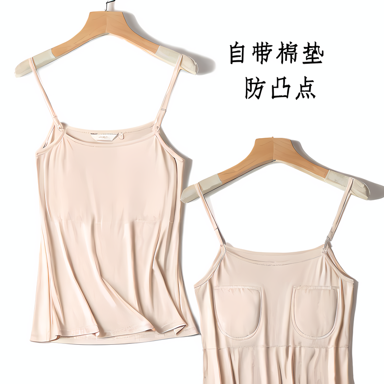 肉色居家内衣防凸点舒适无痕带胸垫吊带背心睡衣女莫代尔冰丝打底
