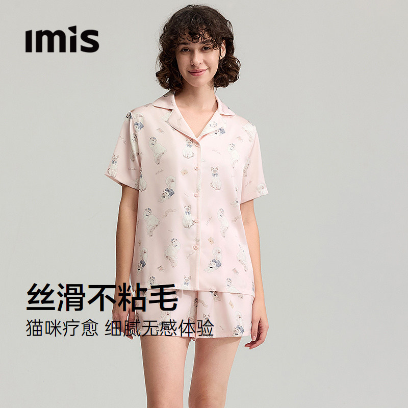 IMIS撸猫丝猫咪印花短袖睡衣女图片