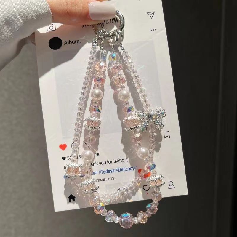 高级感水晶手机链条爱心水钻双链挂饰手机壳挂绳钥匙扣包挂件防