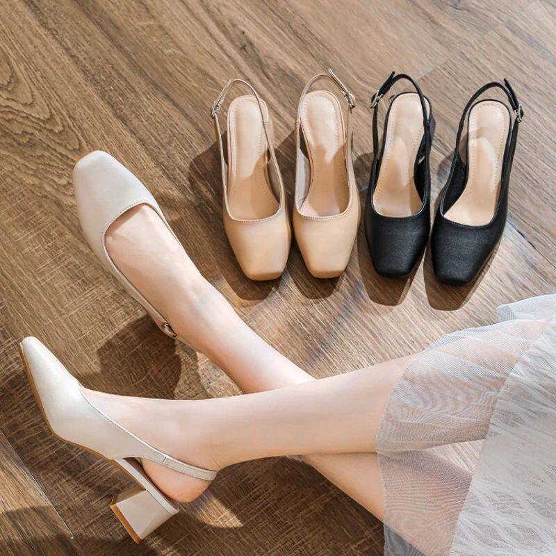 2025 New Mid Thick Heel High Heels Women's Shoes French Baot