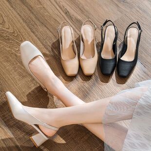 French New Mid High Women Heels Thick 2025 Baot Shoes Heel