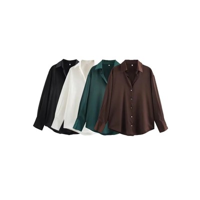 TRZA Women's Chic Lapel Collar Blouse Long Sleeve Button-Up