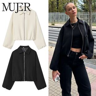 MUJER Puffed Bomber Jackets for Women Zip Varsity Cropped Ja