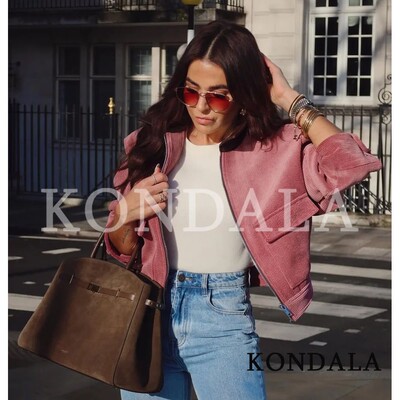 KONDALA Trendy Corduroy Zipper Jacket Women's High Street Po
