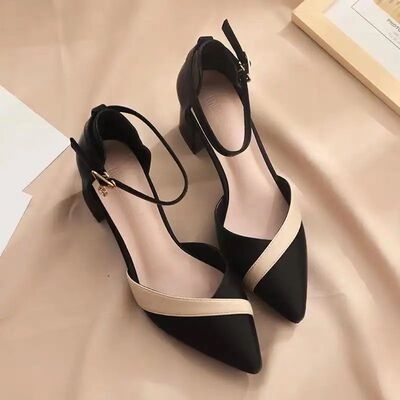 Women's Classic Beige Square Heel Pointed Shoes for Party La