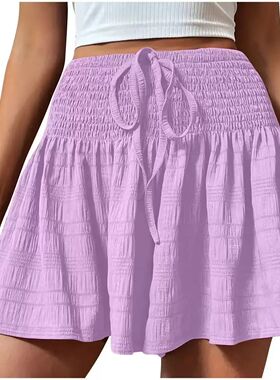 Ladies Fashionable Solid Color Drawstring Shorts Summer Styl