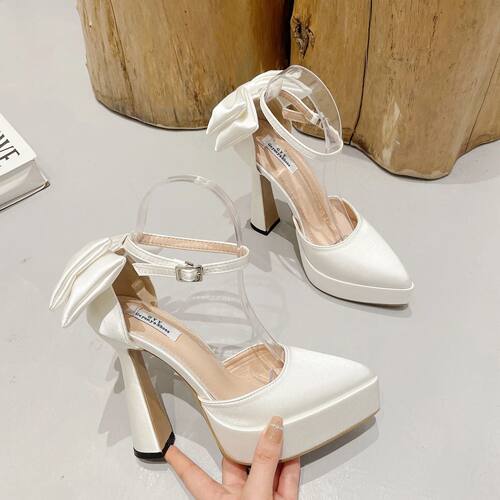New Bow Tie High-heeled Sandals for Women, Pointed Silk ,Fas