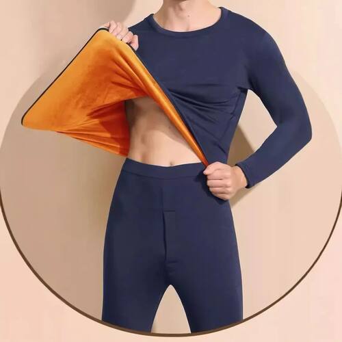 Men's Winter Thickened Fleece Thermal Underwear Set Gold Vel