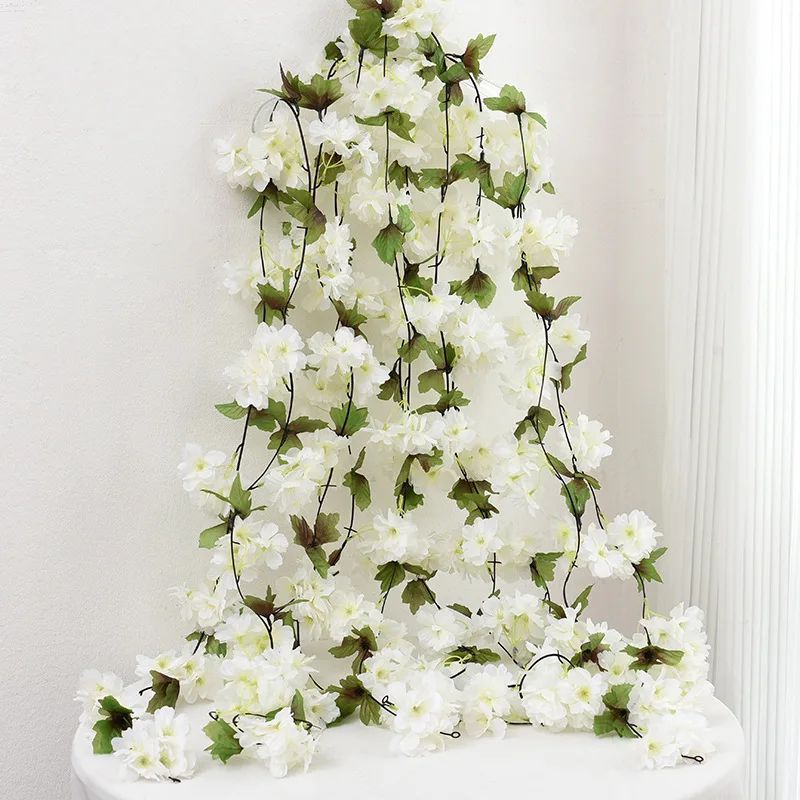 230cm Pink White Cherry Blossom Silk Artificial Vine Sakura
