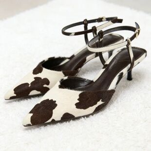 Unique Cow Pattern Pumps Women Sexy Pointed Toe Ankle Strap