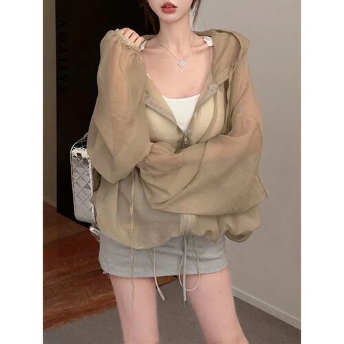 Aoaiiys Thin Coat Women Fashion Casual Sun Protection Jacket