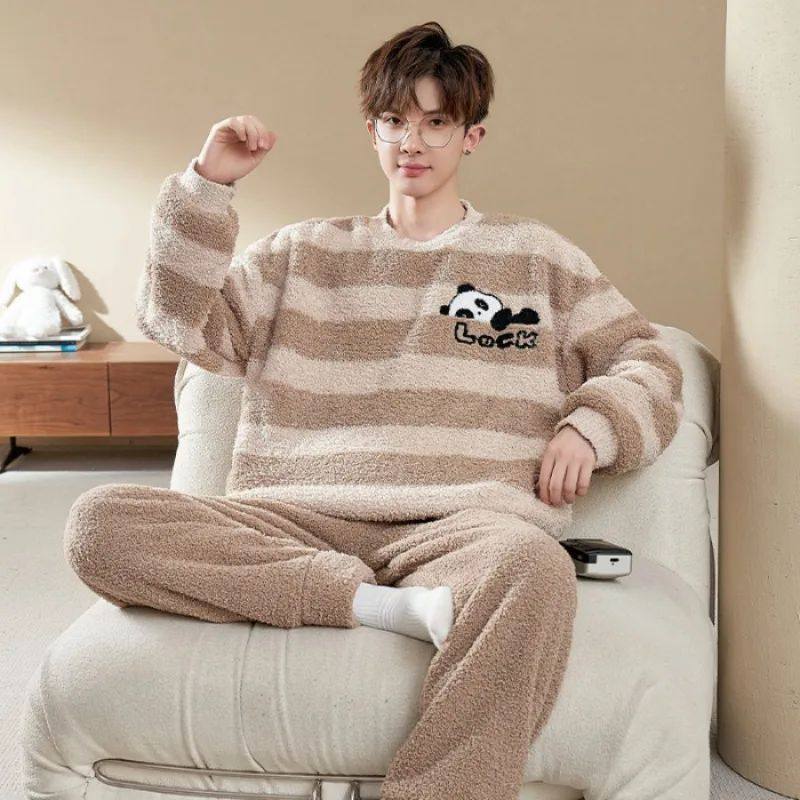 Plus Size Winter Pajamas Men Winter Thickened Caoral Fleece