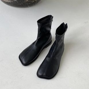 2024 Autumn ladies Soft Leather Boots Square zipper antislip