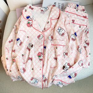 New 2025 Autumn Hello Kitty Pajama Set Women Cute Cartoon Pr
