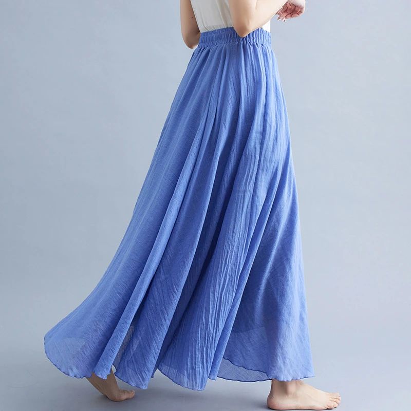 28-Color Mori Girl Literary Cotton Linen Dress Elastic Waist
