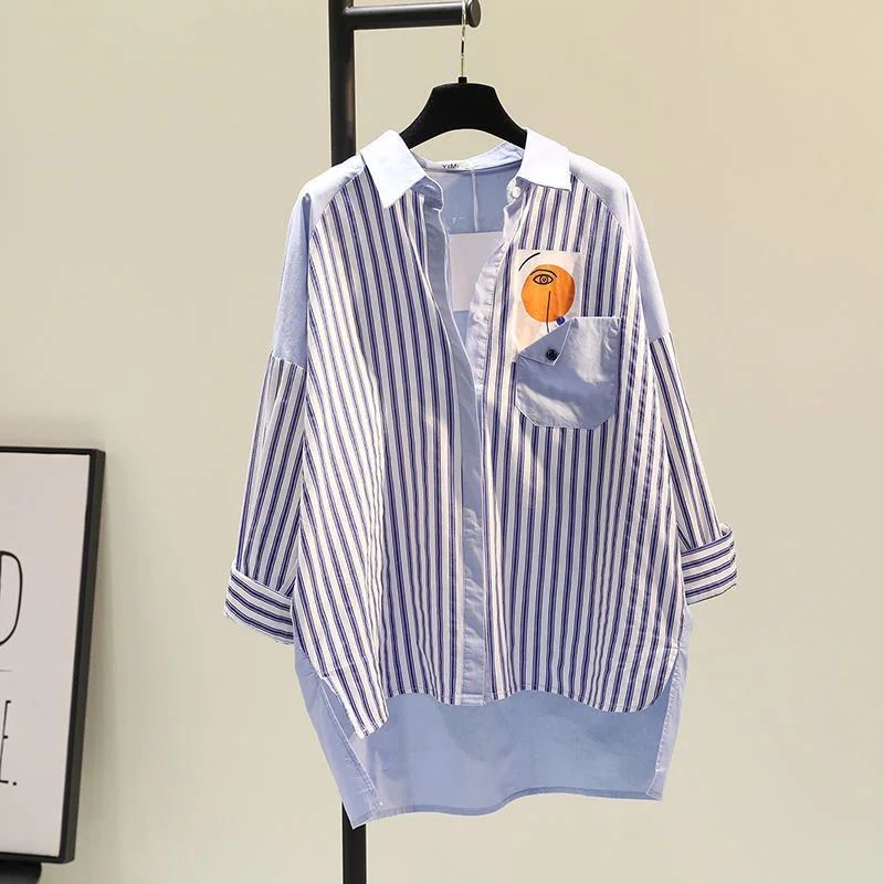 South Korea Striped Shirt Women's Design Sense Niche 2024 Sp