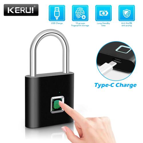 KERUI Smart Fingerprint Padlock Waterproof Fingerprint Keyle