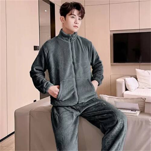 M-5XL Large Size Winter Pajamas Set Men Coral Fleece Thicken