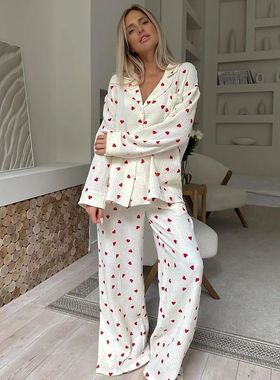 Summer New Love Heart Print Pyjama 100% Cotton Long Sleeve S