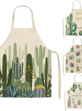 Cactus Plant Pattern Apron Adult Sleeveless Kitchen Cleaning