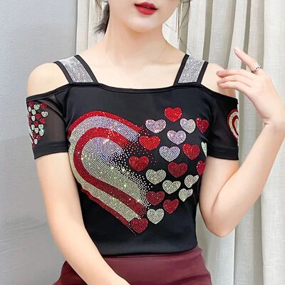 High Quality Women Short Sleeve Mesh Tees Clothes Luxury Lov