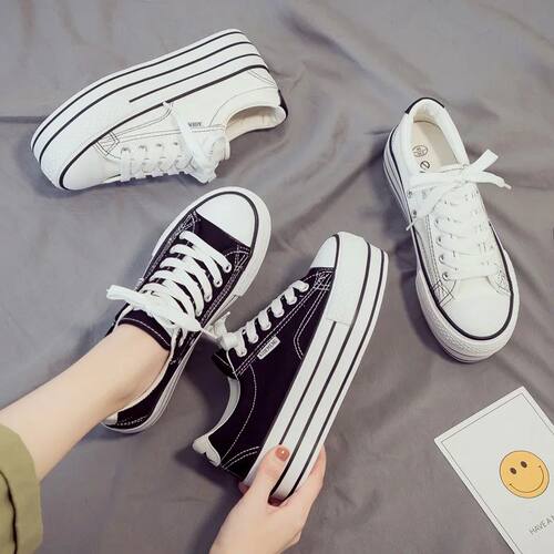 Women's Thick Soled Canvas Shoes Sponge Cake Heel Boosting S