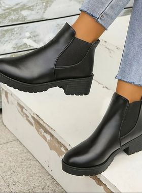 Women Boots Chunky Heel Platform British Style Thick Sole Me