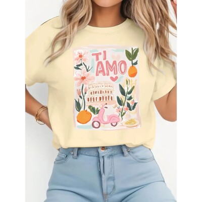 Vibrant Floral Print T-shirt Women Harajuku Short Sleeve Cas