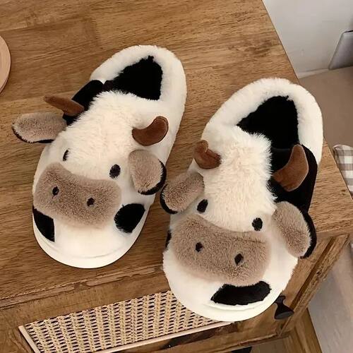 Women's Cartoon Cute Cow House Slippers Warm Plus Lined Clos