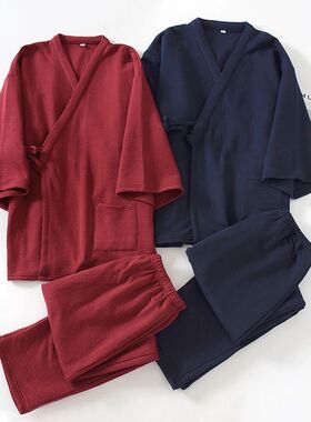 Men's Japanese Kimono Yukata Pajamas Set Air Layer Thickenin