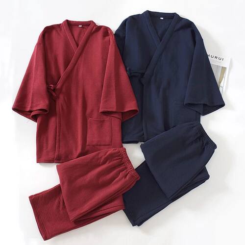 Men's Japanese Kimono Yukata Pajamas Set Air Layer Thickenin