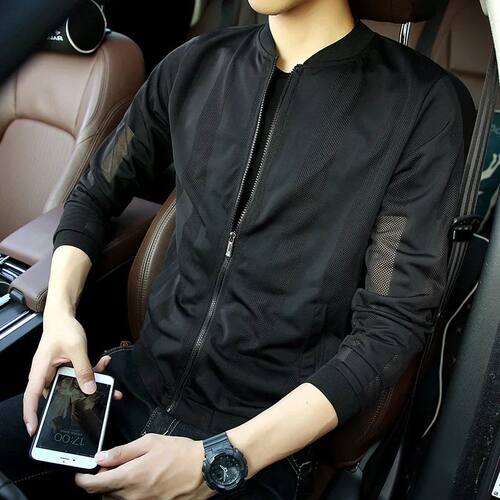 Men's White Cutout Long Sleeve Jacket, Summer Striped Sun Pr