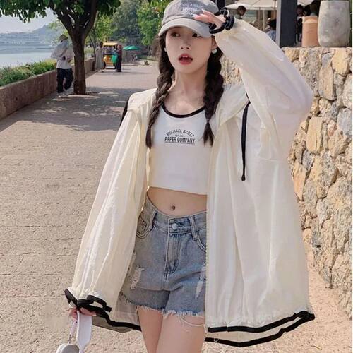 Summer Thin Hooded Sun Protection Coat Women Korean Chic Pat