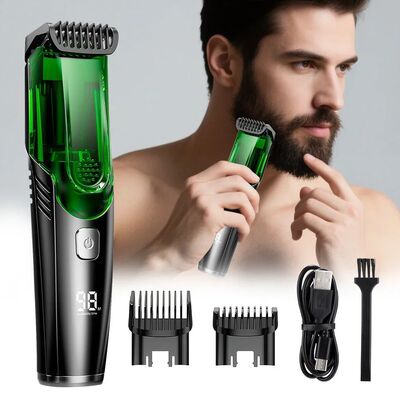 Vacuum Hair Clipper Men LCD Rechargeable Beard Trimmer Self