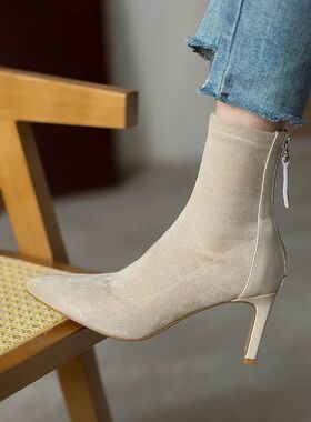 2024 Women Ankle Boots Fashion Pointed Toe Ladies Elegant Sh