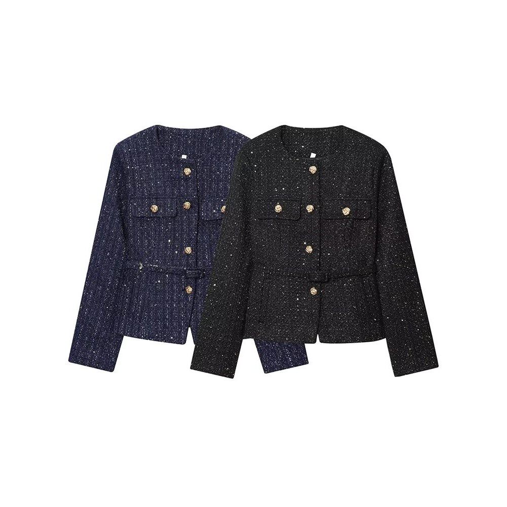 HH Fashion Women's Coarse-spun Sequined Jackets With Belt 20