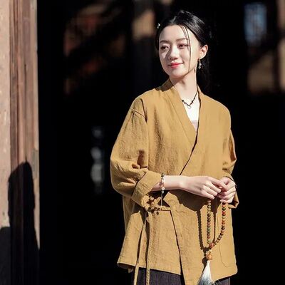 Women's Vintage Zen-inspired Loose-fitting Linen-blend Tie-f