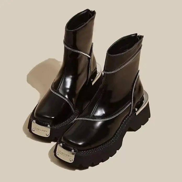High Quality Black Shoes for Women Platform Boots Street Rou图片