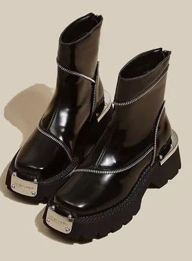 High Quality Black Shoes for Women Platform Boots Street Rou