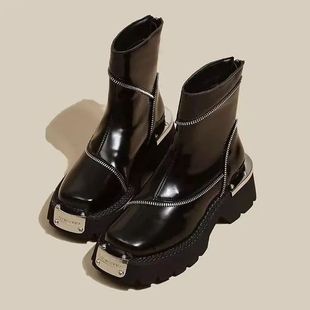High Quality Black Shoes for Women Platform Boots Street Rou