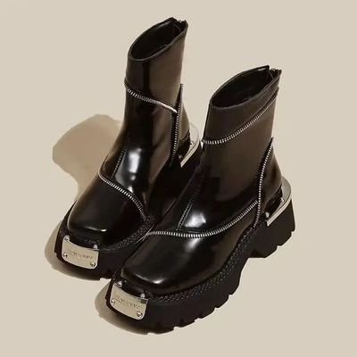 High Quality Black Shoes for Women Platform Boots Street Rou