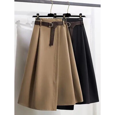 plus Size A-Line Midi Skirt Slimming Concealing Versatile Hi