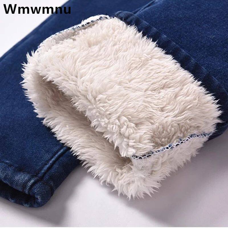 Winter Lamb Fluff Denim Pencil Pants Women Thicken Big Size
