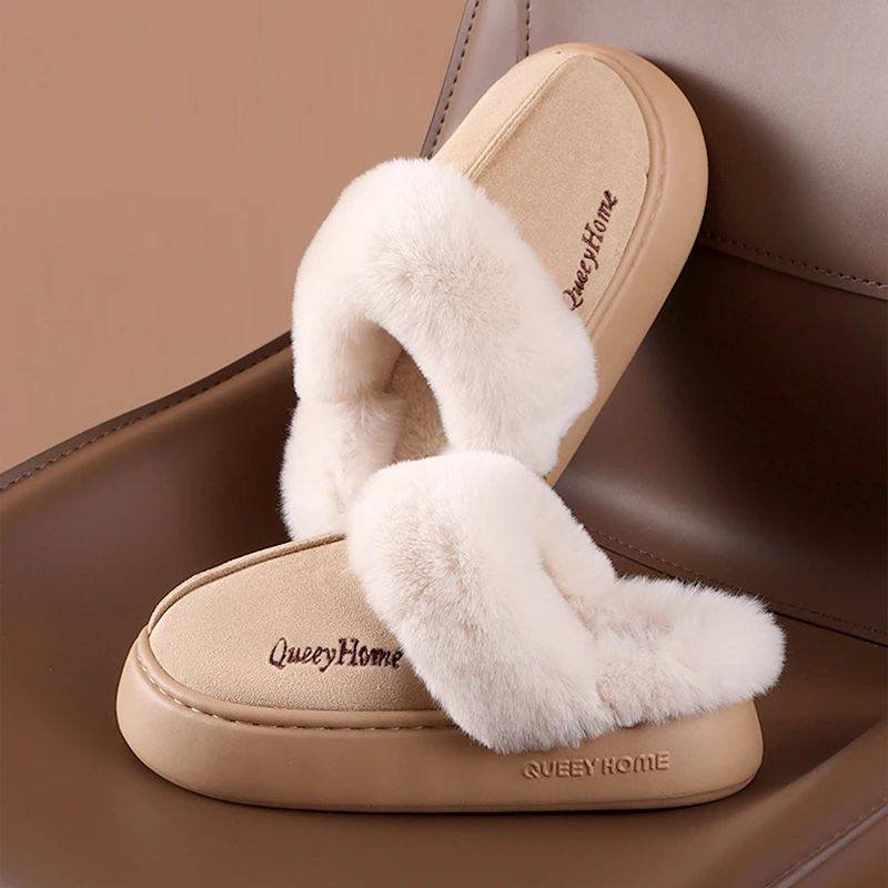 Shevalues Winter Fluffy Slippers For Women Thick Bottom Slid